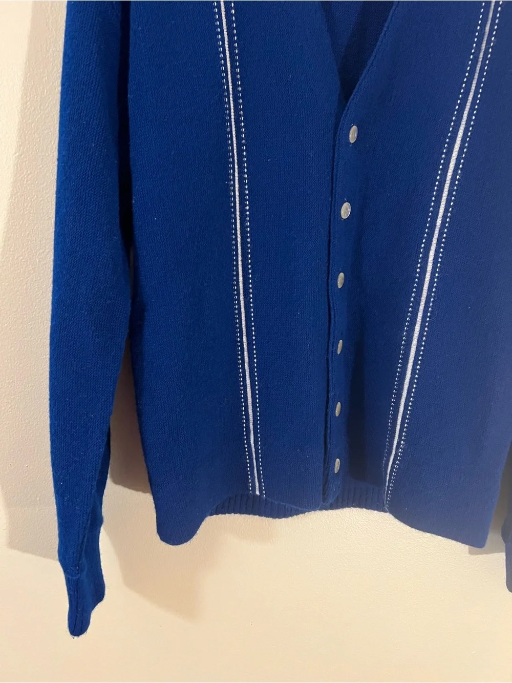 Vintage 1970’s royal blue white stripe button up cardigan retro varsity academia